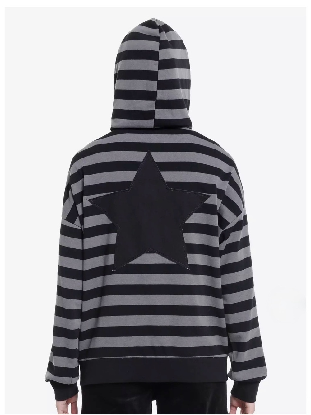 Social Collusion Star Black & Gray Striped Hooded Jacket Zip-up Sweater